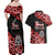 New Zealand 1840 Waitangi Day Couples Matching Off Shoulder Maxi Dress and Hawaiian Shirt Aotearoa Haka Mask - Red Version