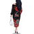 New Zealand 1840 Waitangi Day Family Matching Off The Shoulder Long Sleeve Dress and Hawaiian Shirt Aotearoa Haka Mask - Red Version