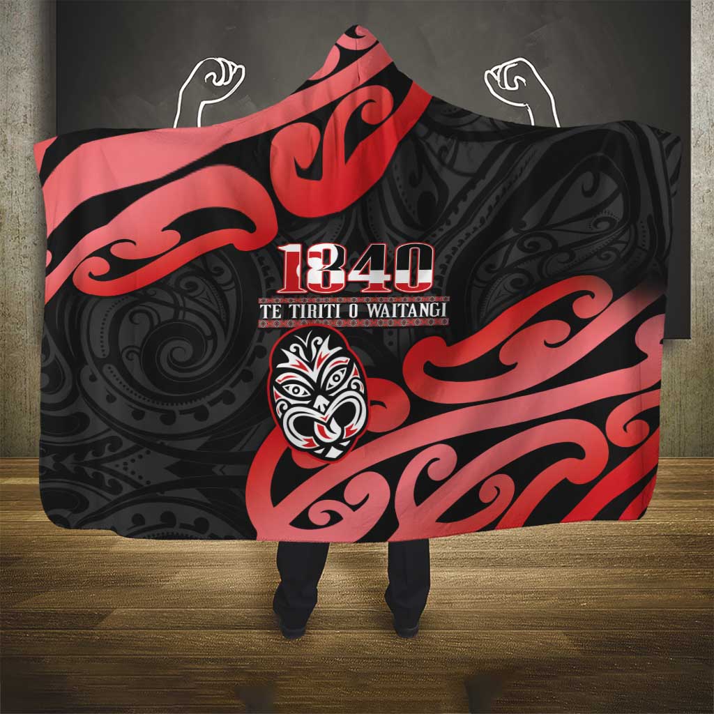 New Zealand 1840 Waitangi Day Hooded Blanket Aotearoa Haka Mask - Red Version LT14 - Polynesian Pride
