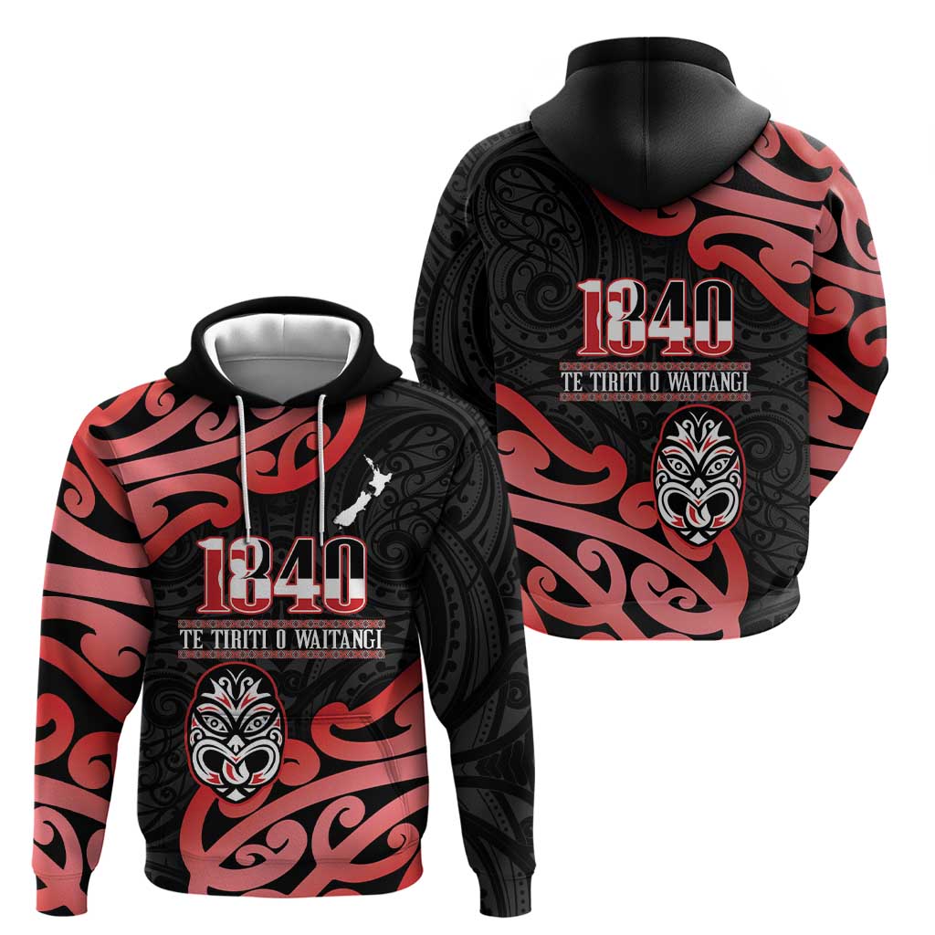New Zealand 1840 Waitangi Day Hoodie Aotearoa Haka Mask - Red Version