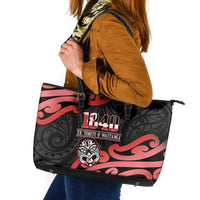 New Zealand 1840 Waitangi Day Leather Tote Bag Aotearoa Haka Mask - Red Version LT14 Red - Polynesian Pride