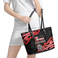 New Zealand 1840 Waitangi Day Leather Tote Bag Aotearoa Haka Mask - Red Version LT14 - Polynesian Pride