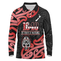 New Zealand 1840 Waitangi Day Long Sleeve Polo Shirt Aotearoa Haka Mask - Red Version