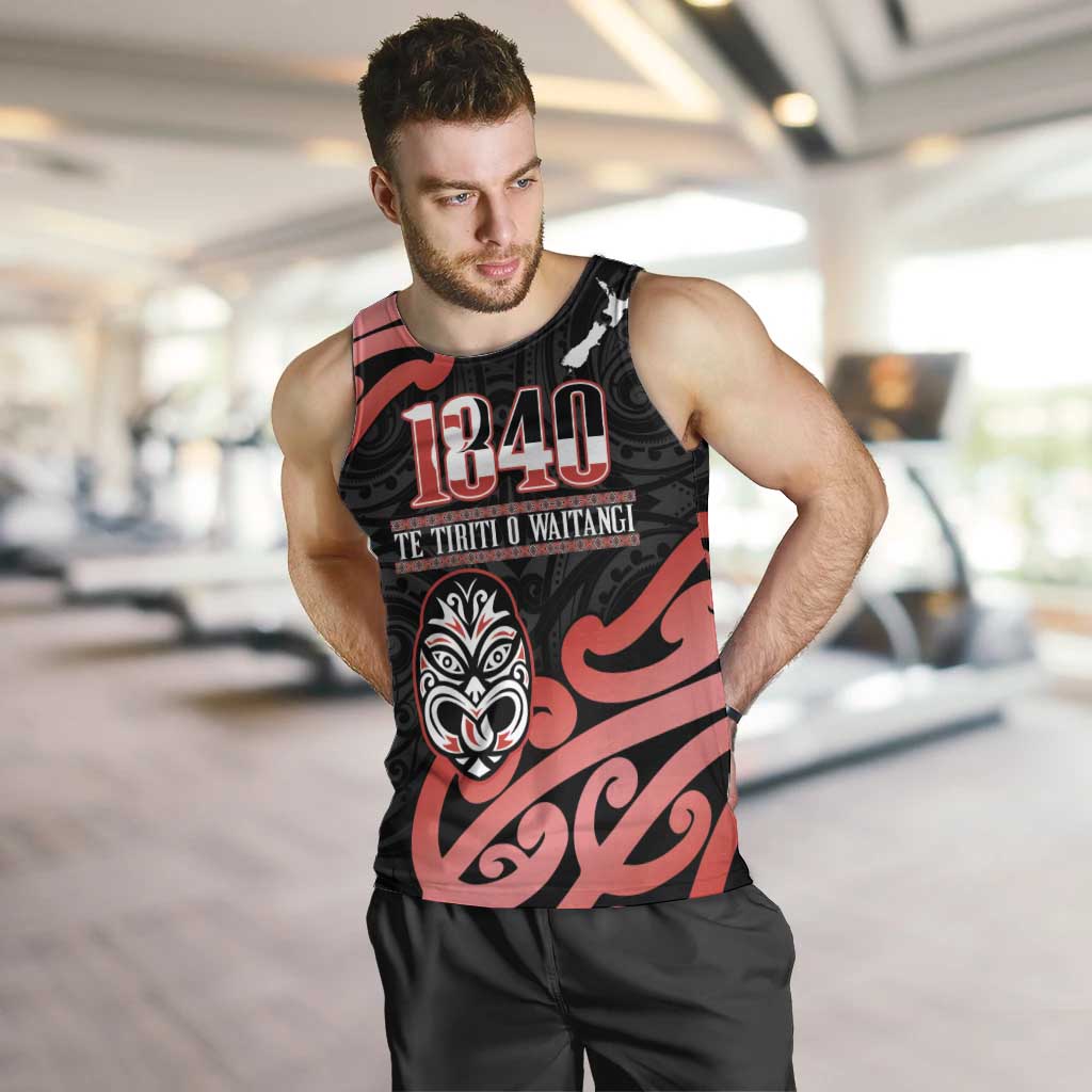 New Zealand 1840 Waitangi Day Men Tank Top Aotearoa Haka Mask - Red Version LT14 Red - Polynesian Pride