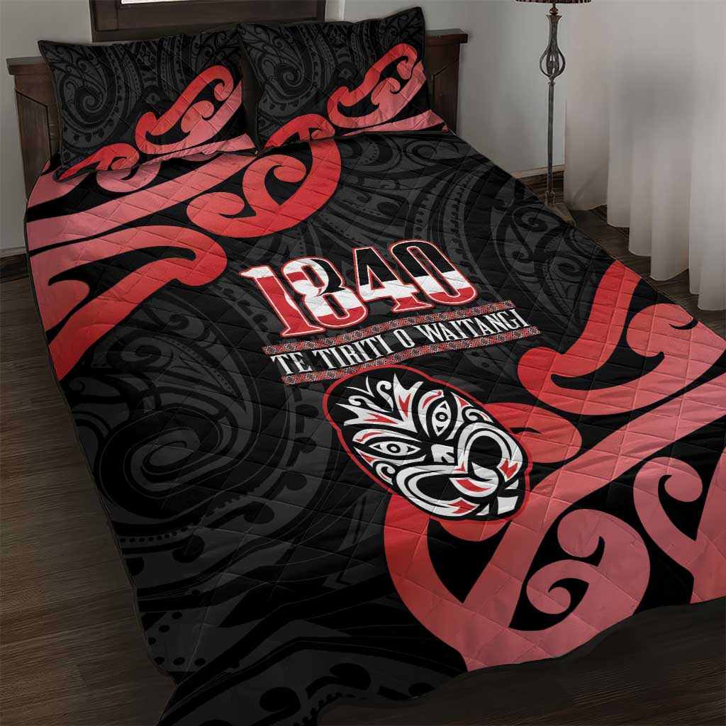 New Zealand 1840 Waitangi Day Quilt Bed Set Aotearoa Haka Mask - Red Version