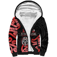 New Zealand 1840 Waitangi Day Sherpa Hoodie Aotearoa Haka Mask - Red Version LT14 Unisex Red - Polynesian Pride