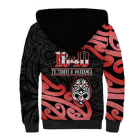 New Zealand 1840 Waitangi Day Sherpa Hoodie Aotearoa Haka Mask - Red Version LT14 - Polynesian Pride