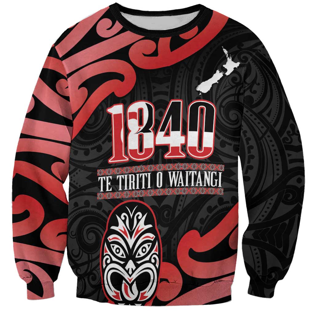 New Zealand 1840 Waitangi Day Sweatshirt Aotearoa Haka Mask - Red Version LT14 Unisex Red - Polynesian Pride
