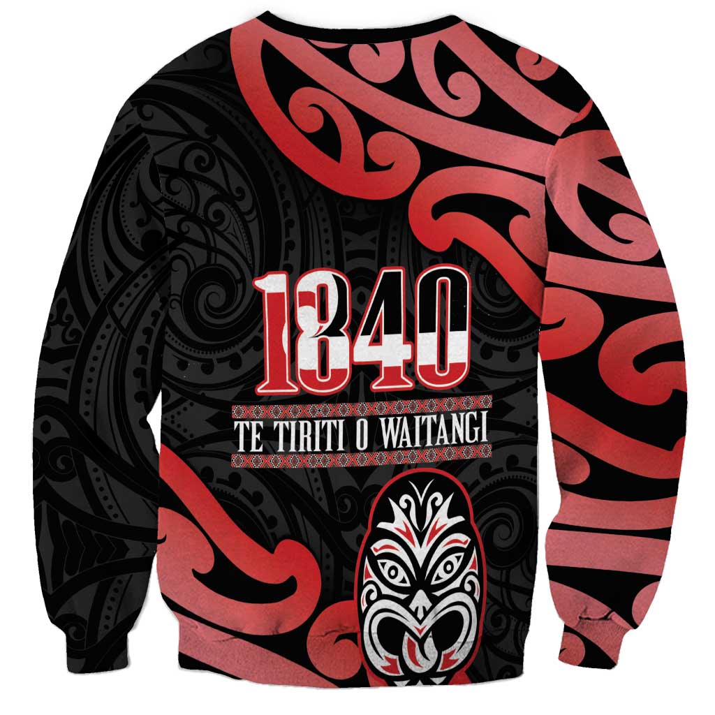 New Zealand 1840 Waitangi Day Sweatshirt Aotearoa Haka Mask - Red Version LT14 - Polynesian Pride
