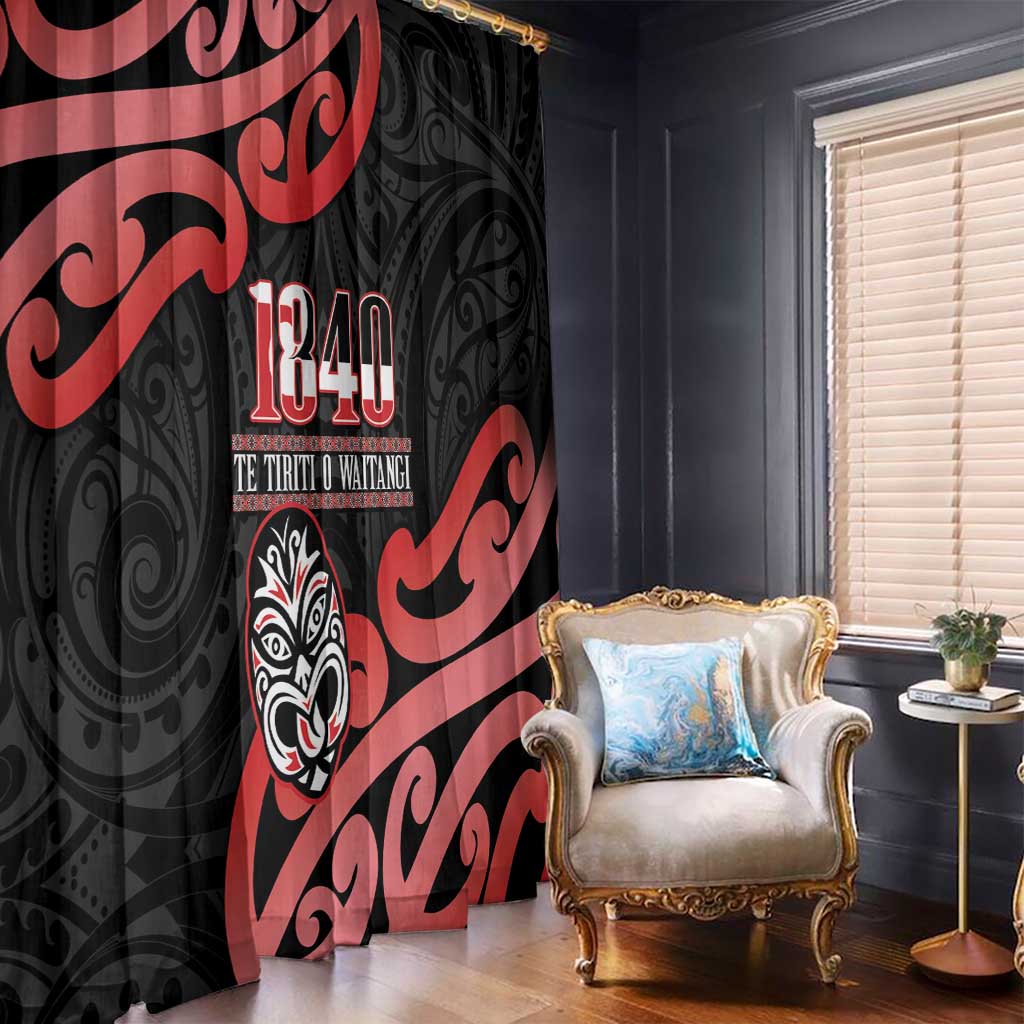 New Zealand 1840 Waitangi Day Window Curtain Aotearoa Haka Mask - Red Version LT14 - Polynesian Pride