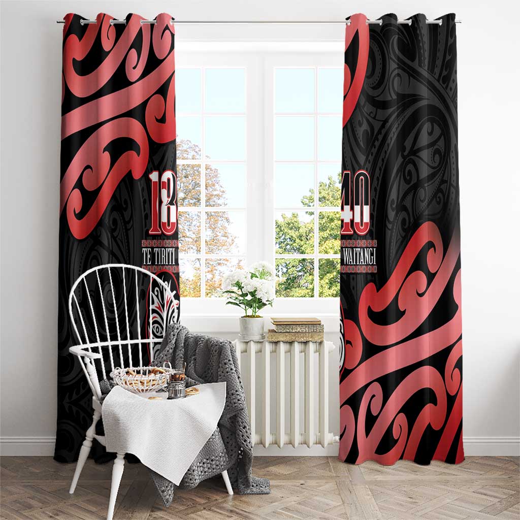 New Zealand 1840 Waitangi Day Window Curtain Aotearoa Haka Mask - Red Version LT14 - Polynesian Pride