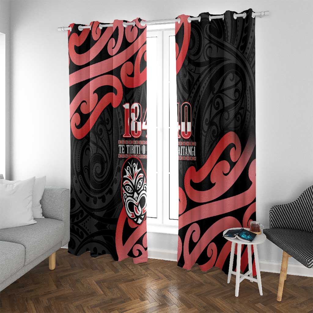 New Zealand 1840 Waitangi Day Window Curtain Aotearoa Haka Mask - Red Version LT14 With Grommets Red - Polynesian Pride