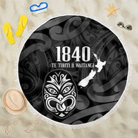 New Zealand 1840 Waitangi Day Beach Blanket Aotearoa Haka Mask - Black Version LT14 One Size 150cm Black - Polynesian Pride