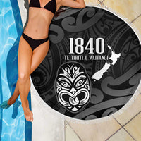 New Zealand 1840 Waitangi Day Beach Blanket Aotearoa Haka Mask - Black Version LT14 - Polynesian Pride