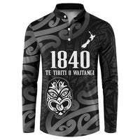 New Zealand 1840 Waitangi Day Button Sweatshirt Aotearoa Haka Mask - Black Version LT14 Black - Polynesian Pride