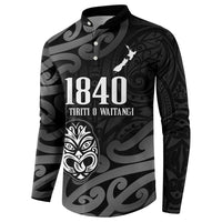 New Zealand 1840 Waitangi Day Button Sweatshirt Aotearoa Haka Mask - Black Version LT14 - Polynesian Pride