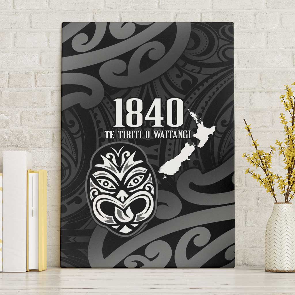 New Zealand 1840 Waitangi Day Canvas Wall Art Aotearoa Haka Mask - Black Version LT14 Without Frame Black - Polynesian Pride