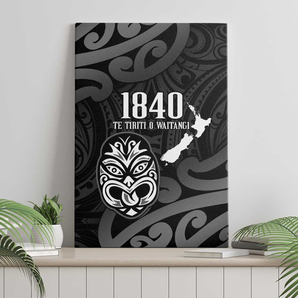 New Zealand 1840 Waitangi Day Canvas Wall Art Aotearoa Haka Mask - Black Version LT14 - Polynesian Pride