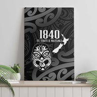 New Zealand 1840 Waitangi Day Canvas Wall Art Aotearoa Haka Mask - Black Version LT14 - Polynesian Pride