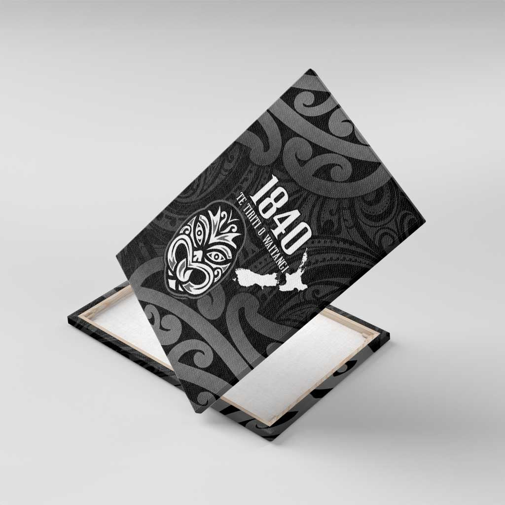 New Zealand 1840 Waitangi Day Canvas Wall Art Aotearoa Haka Mask - Black Version LT14 With Frame Black - Polynesian Pride