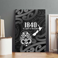 New Zealand 1840 Waitangi Day Canvas Wall Art Aotearoa Haka Mask - Black Version LT14 - Polynesian Pride