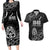 New Zealand 1840 Waitangi Day Couples Matching Long Sleeve Bodycon Dress and Hawaiian Shirt Aotearoa Haka Mask - Black Version