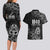 New Zealand 1840 Waitangi Day Couples Matching Long Sleeve Bodycon Dress and Hawaiian Shirt Aotearoa Haka Mask - Black Version