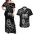 New Zealand 1840 Waitangi Day Couples Matching Off Shoulder Maxi Dress and Hawaiian Shirt Aotearoa Haka Mask - Black Version