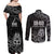 New Zealand 1840 Waitangi Day Couples Matching Off Shoulder Maxi Dress and Long Sleeve Button Shirt Aotearoa Haka Mask - Black Version