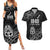 New Zealand 1840 Waitangi Day Couples Matching Summer Maxi Dress and Hawaiian Shirt Aotearoa Haka Mask - Black Version