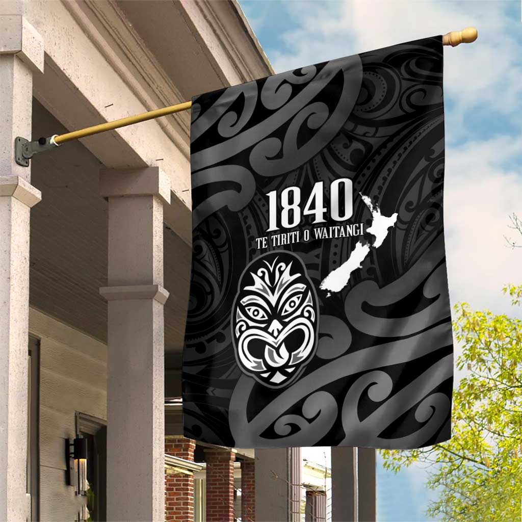 New Zealand 1840 Waitangi Day Garden Flag Aotearoa Haka Mask - Black Version LT14 House Flag Black - Polynesian Pride