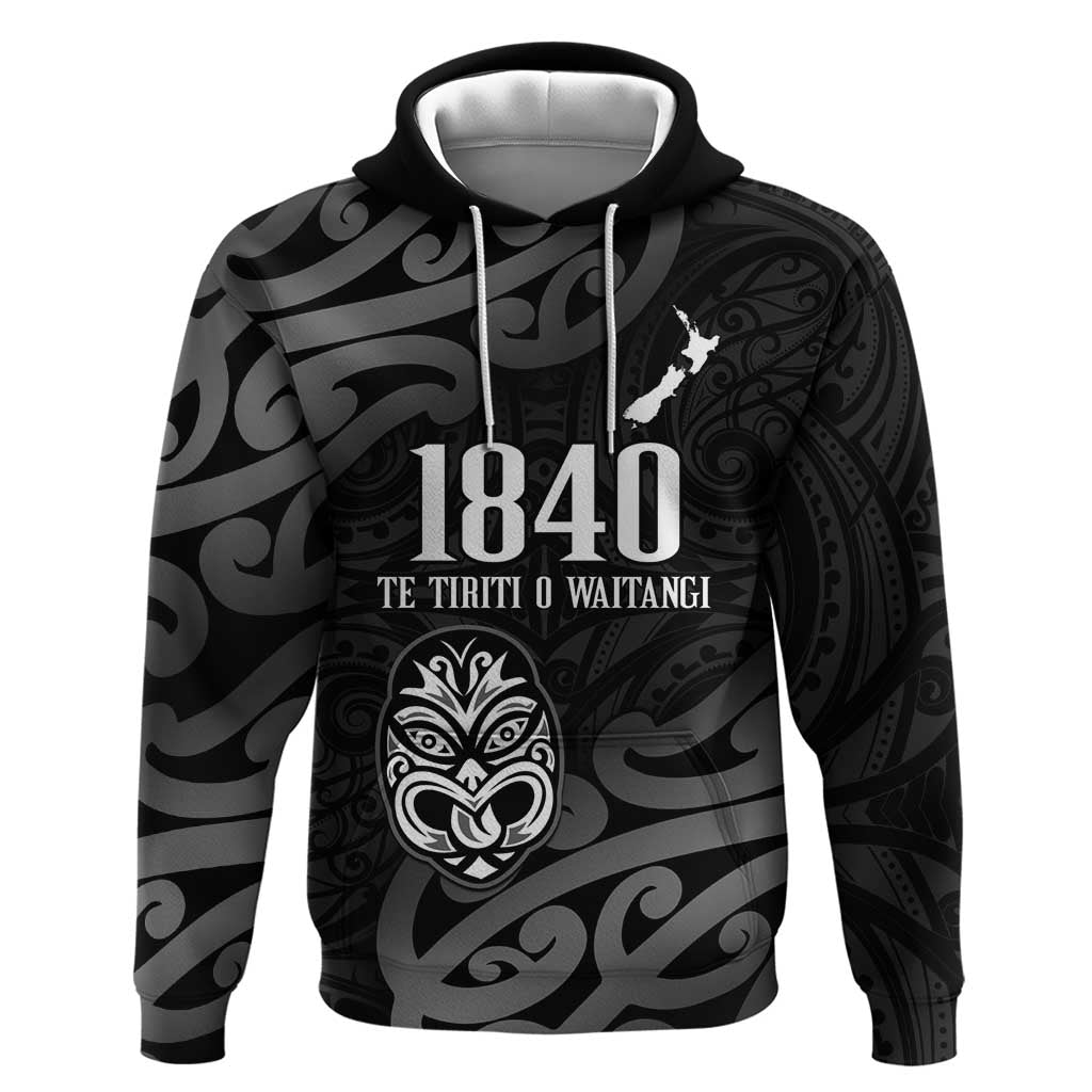 New Zealand 1840 Waitangi Day Hoodie Aotearoa Haka Mask - Black Version