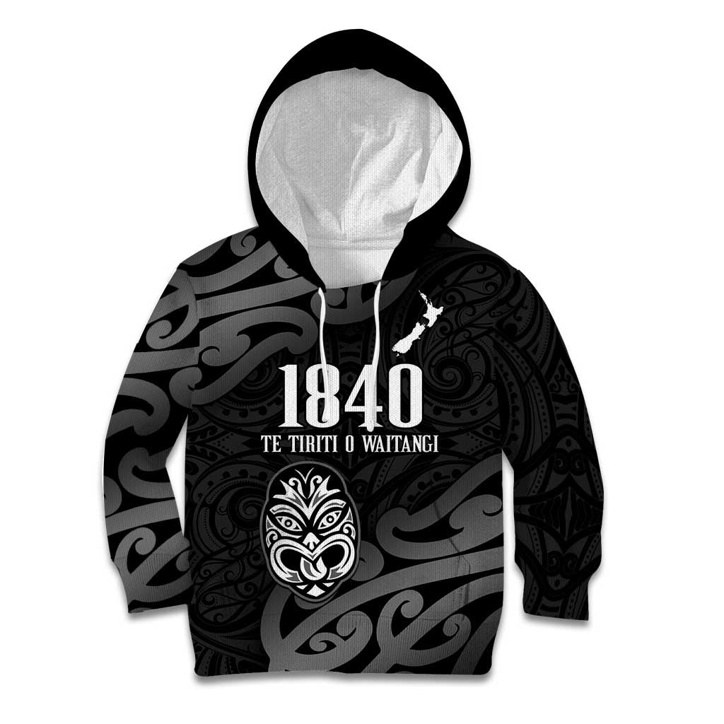 New Zealand 1840 Waitangi Day Kid Hoodie Aotearoa Haka Mask - Black Version