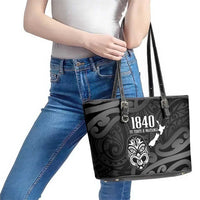 New Zealand 1840 Waitangi Day Leather Tote Bag Aotearoa Haka Mask - Black Version LT14 - Polynesian Pride