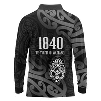 New Zealand 1840 Waitangi Day Long Sleeve Polo Shirt Aotearoa Haka Mask - Black Version