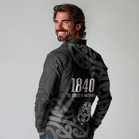 New Zealand 1840 Waitangi Day Long Sleeve Polo Shirt Aotearoa Haka Mask - Black Version