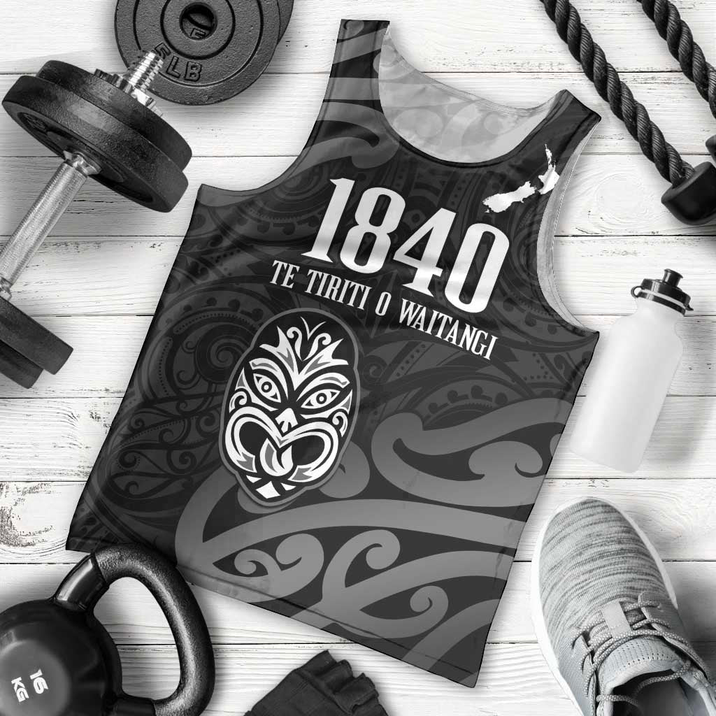 New Zealand 1840 Waitangi Day Men Tank Top Aotearoa Haka Mask - Black Version LT14 - Polynesian Pride