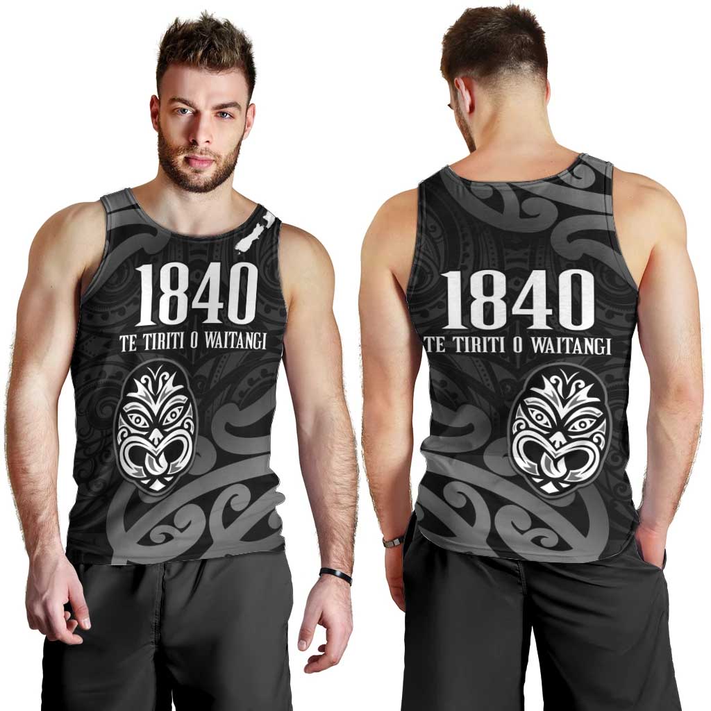 New Zealand 1840 Waitangi Day Men Tank Top Aotearoa Haka Mask - Black Version LT14 - Polynesian Pride