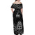 New Zealand 1840 Waitangi Day Off Shoulder Maxi Dress Aotearoa Haka Mask - Black Version