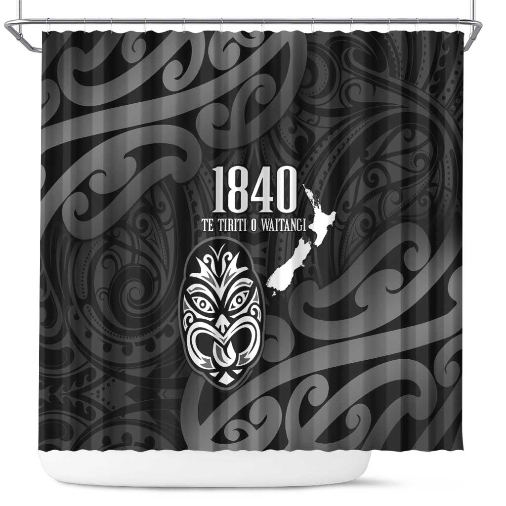 New Zealand 1840 Waitangi Day Shower Curtain Aotearoa Haka Mask - Black Version