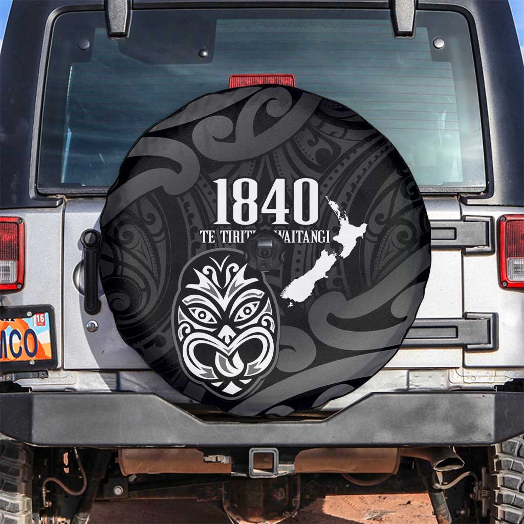 New Zealand 1840 Waitangi Day Spare Tire Cover Aotearoa Haka Mask - Black Version