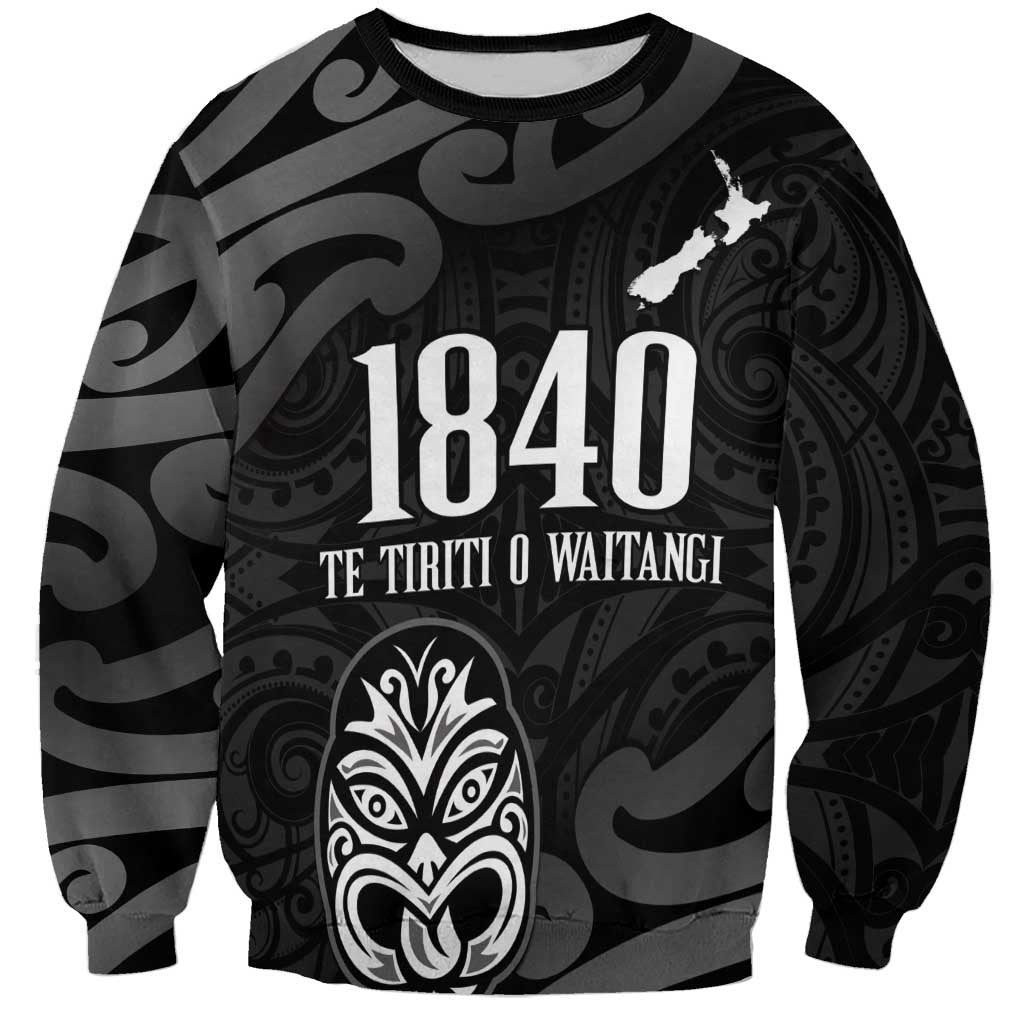 New Zealand 1840 Waitangi Day Sweatshirt Aotearoa Haka Mask - Black Version