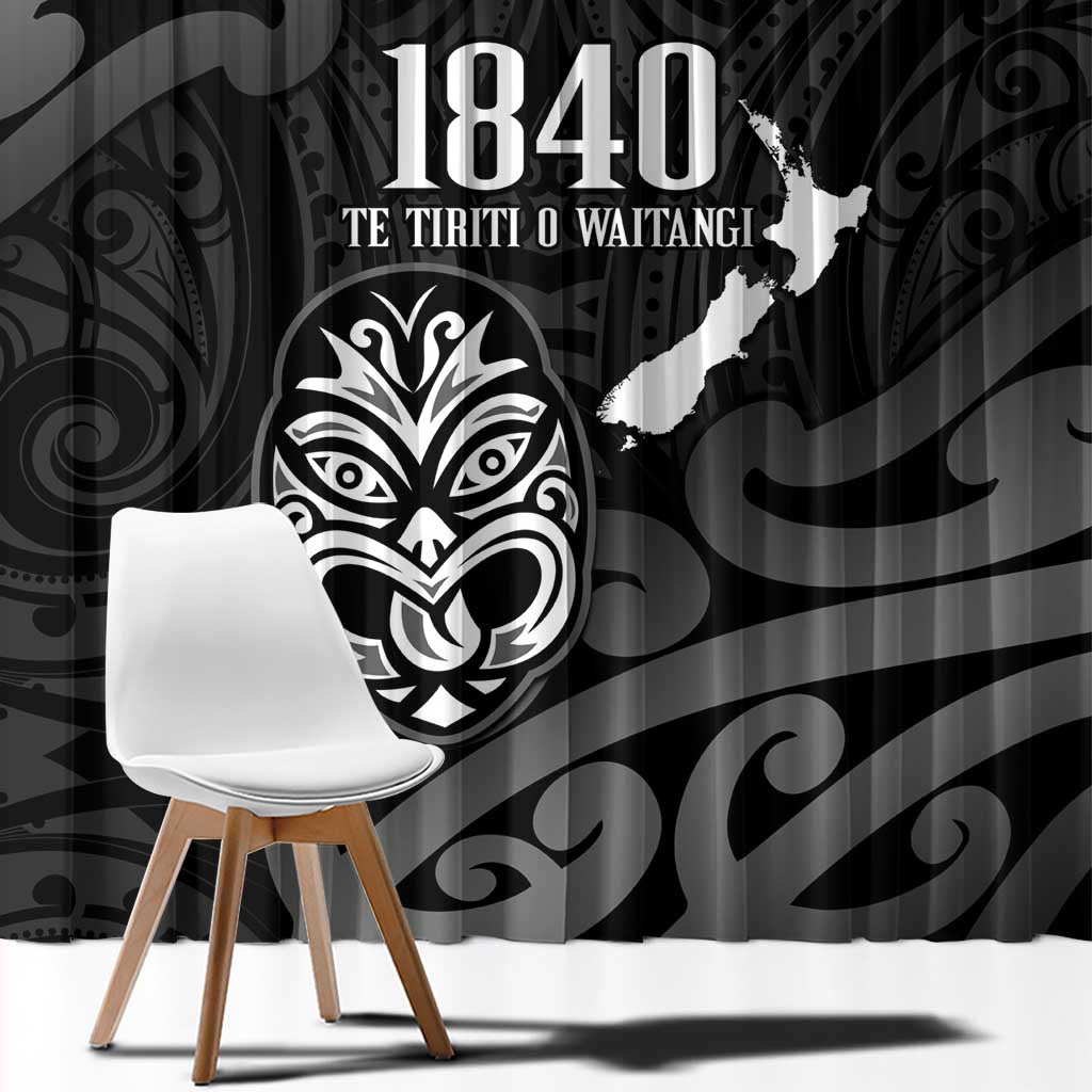 New Zealand 1840 Waitangi Day Window Curtain Aotearoa Haka Mask - Black Version LT14 - Polynesian Pride