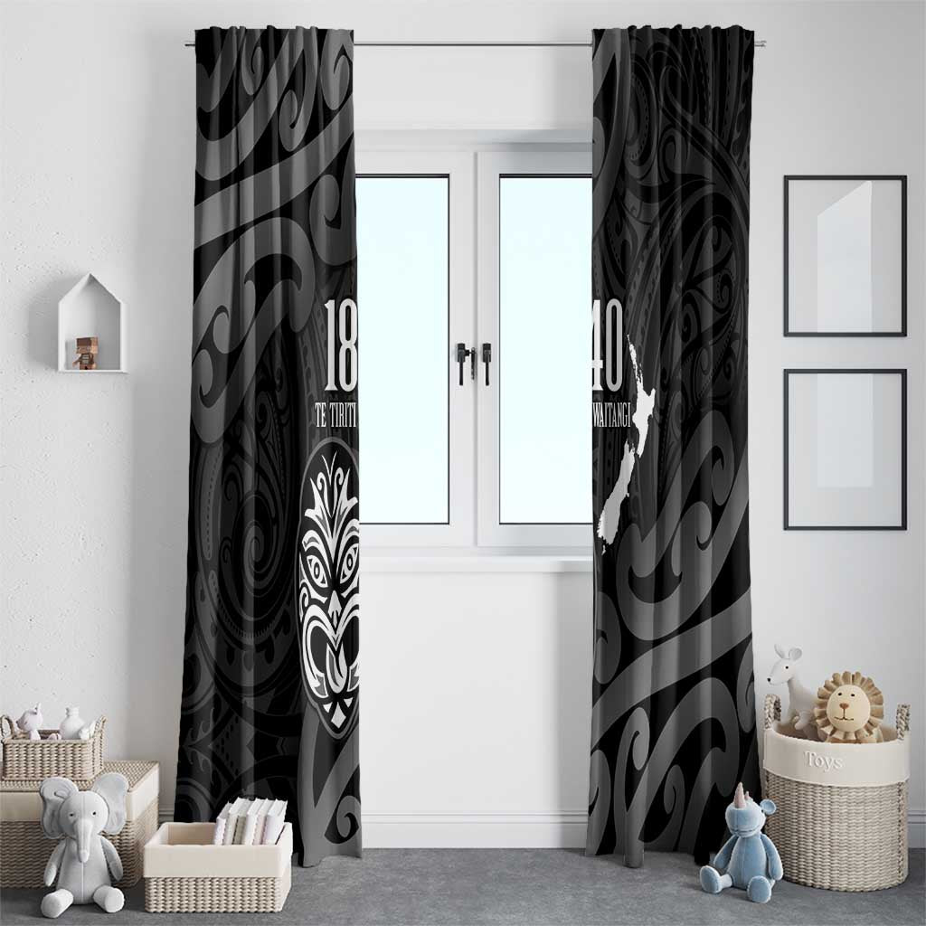 New Zealand 1840 Waitangi Day Window Curtain Aotearoa Haka Mask - Black Version LT14 - Polynesian Pride