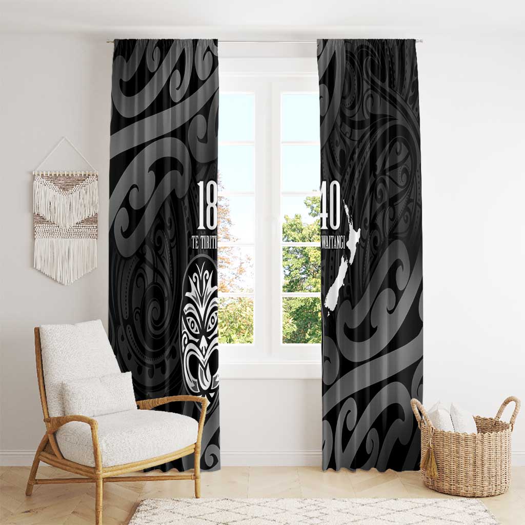 New Zealand 1840 Waitangi Day Window Curtain Aotearoa Haka Mask - Black Version LT14 - Polynesian Pride