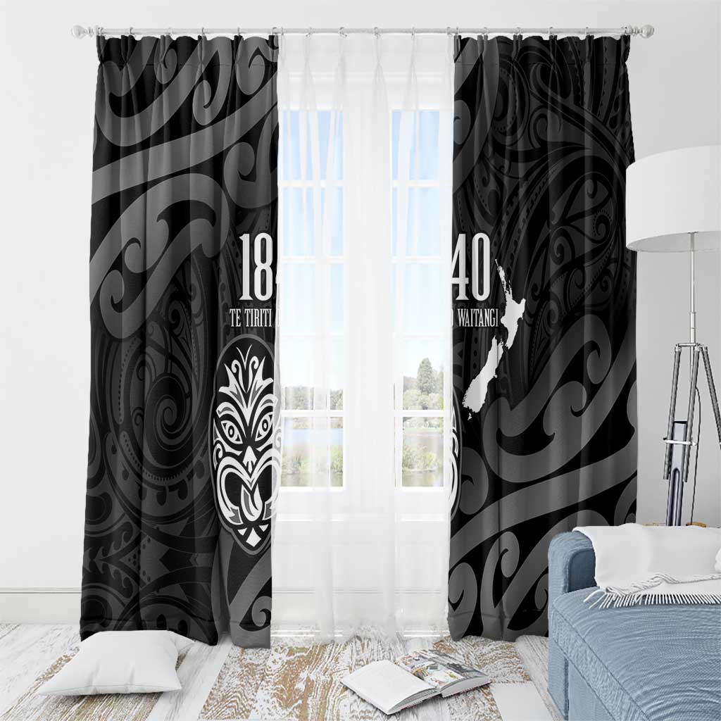 New Zealand 1840 Waitangi Day Window Curtain Aotearoa Haka Mask - Black Version LT14 - Polynesian Pride