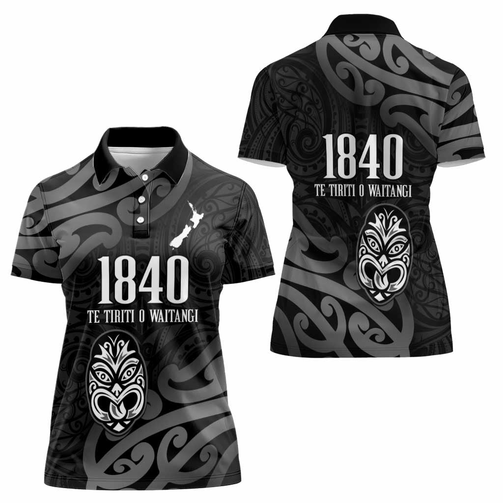 New Zealand 1840 Waitangi Day Women Polo Shirt Aotearoa Haka Mask - Black Version