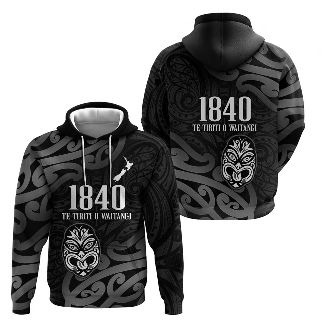 New Zealand 1840 Waitangi Day Zip Hoodie Aotearoa Haka Mask - Black Version