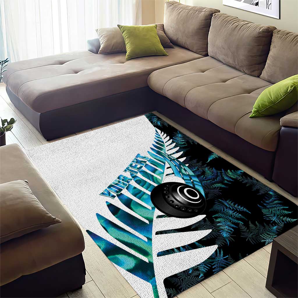 New Zealand Lawn Bowls Custom Area Rug Aotearoa Silver Fern Paua Shell - Polynesian Pride