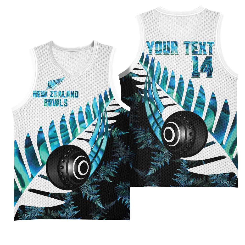 New Zealand Lawn Bowls Custom Basketball Jersey Aotearoa Silver Fern Paua Shell - Polynesian Pride